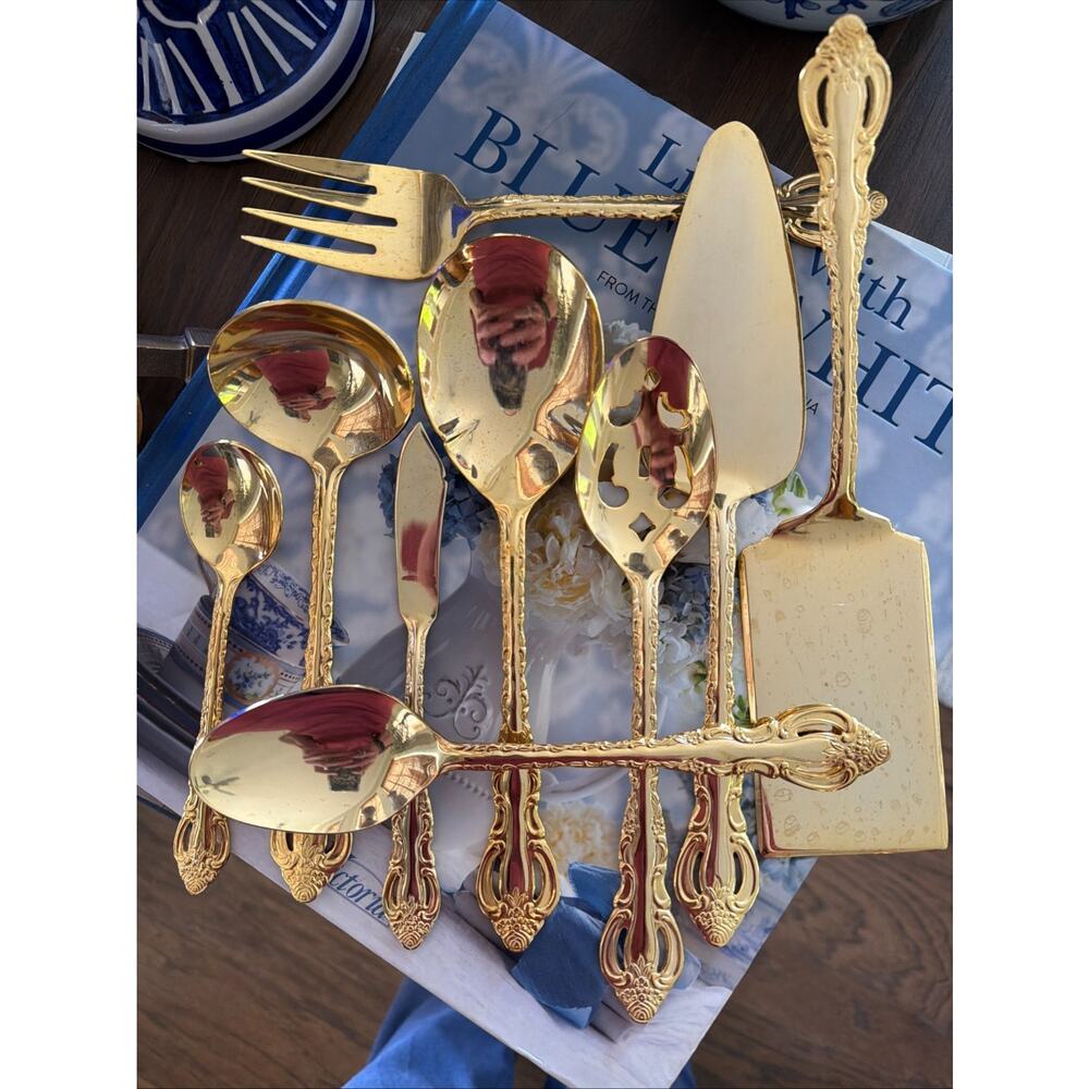 Wallace Silver “Countess” Gold Hostess Serving Set – 9 Pieces